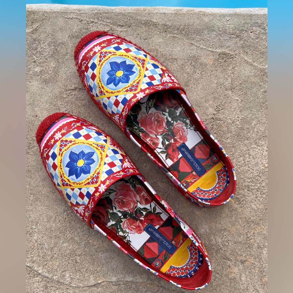 Dolce & Gabbana Red and Blue Espadrilles with Geometric Design